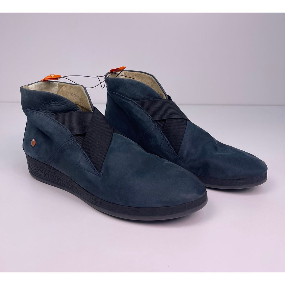 NWT Fly London Blue Suede Wedge Booties Womens Sz 8 Comfort Slip On Ankle Boots - Picture 5 of 14